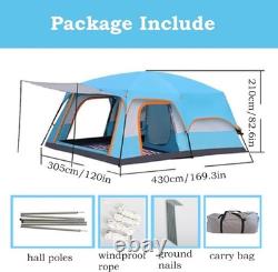 Camping Tent with 2 Bedroom +living room Waterproof, Blue/orange 8-12 Person