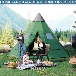 Camping Tipi Tent 6/7-Person Hexagonal Water Resistant with Carrying Bag Green