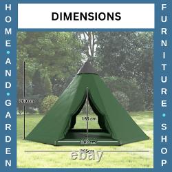 Camping Tipi Tent 6/7-Person Hexagonal Water Resistant with Carrying Bag Green