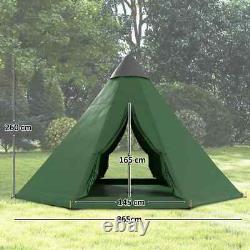 Camping Tipi Tent 6/7-Person Hexagonal Water Resistant with Carrying Bag Green