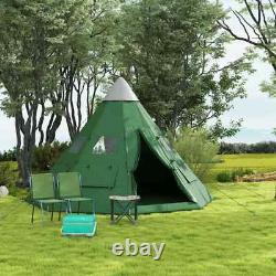 Camping Tipi Tent 6/7-Person Hexagonal Water Resistant with Carrying Bag Green