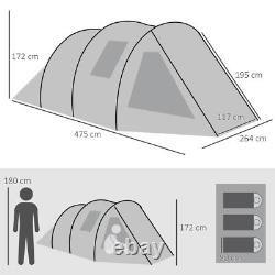 Camping Tunnel Tent 3-4 Man Hiking Fishing Sports with Windows Covers Carry Bag