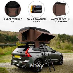 Car Roof Top Tent Brown Large Black Hard Shell Box Gas Assisted Pop Up Bunk 2-3