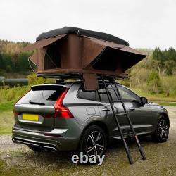 Car Roof Top Tent Brown Large Black Hard Shell Box Gas Assisted Pop Up Bunk 2-3