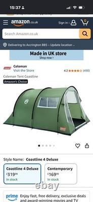 Coleman Coastline 4 Deluxe Family Tent 4-Person Tunnel Tent Good Condition