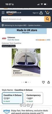Coleman Coastline 4 Deluxe Family Tent 4-Person Tunnel Tent Good Condition