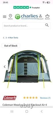 Coleman Meadowood 4 Family air Tent 4 Person 2 Door Window Grey/Green blackout