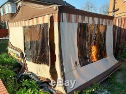 Combi Camper trailer tent, Danish design. Large awning. Brown, t/cotta and beige
