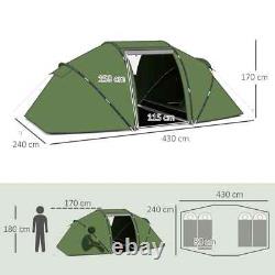 Dome Camping Tent 4-6 Person Hiking Sun Shelter with Mesh Windows Dark Green