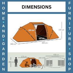 Dome Camping Tent 4-6 Person Sun Shelter Waterproof with Mesh Windows Orange