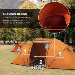 Dome Camping Tent 4-6 Person Sun Shelter Waterproof with Mesh Windows Orange