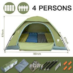 Dome camping 3-4 person tent family large windows waterproof green spacious