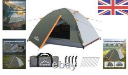 Durable Weatherproof Camping Tent for 2-3 People Double Layer, Dark Green