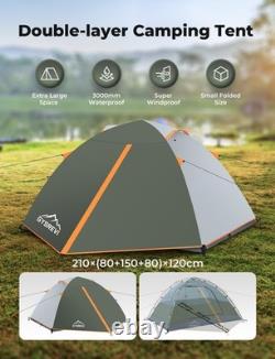 Durable Weatherproof Camping Tent for 2-3 People Double Layer, Dark Green