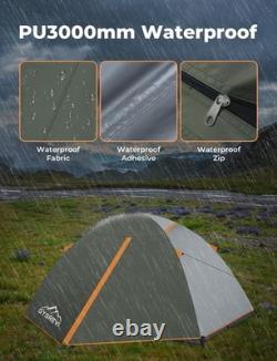 Durable Weatherproof Camping Tent for 2-3 People Double Layer, Dark Green