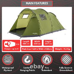 Eurohike Sendero 6 Man Family Tent, Tunnel, Festival Tent, Camping Equipment