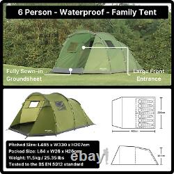 Eurohike Sendero 6 Man Family Tent, Tunnel, Festival Tent, Camping Equipment