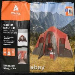 Family Camping Tent Outdoor Waterproof Stakes 3 Room 10 Person Large Size Red