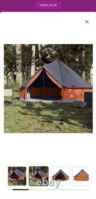 Family Tent Tipi 6-Person Grey and Orange Waterproof vidaXL