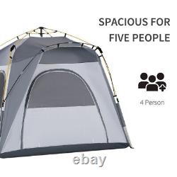 Four Person Pop Up Tent Automatic Camping Shelter Beach Festival Grey Outsunny