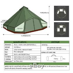 Green 5M Large Window Bell Tent Waterproof Canvas Camping Beach Glamping Tent