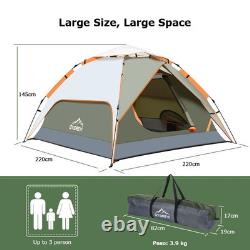 Gysrevi Camping Tent, 3 Man Instant Pop Up Tent Waterproof, Large Double Layer