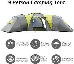 Huge Camping Tent 9 Person Big Awning Large Outdoor Family Vacation Summer Camp