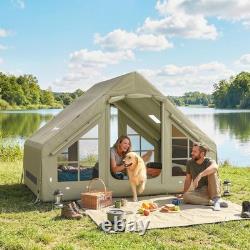 Inflatable 4 Person Camping Tent with Pump & Stove Jack, Waterproof Cabin Tent