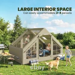 Inflatable 4 Person Camping Tent with Pump & Stove Jack, Waterproof Cabin Tent