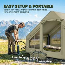 Inflatable 4 Person Camping Tent with Pump & Stove Jack, Waterproof Cabin Tent