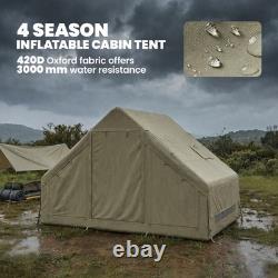 Inflatable 4 Person Camping Tent with Pump & Stove Jack, Waterproof Cabin Tent