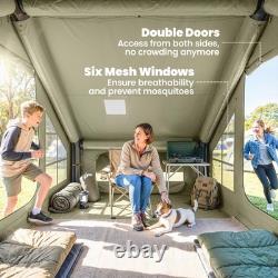 Inflatable 4 Person Camping Tent with Pump & Stove Jack, Waterproof Cabin Tent