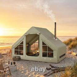 Inflatable 4 Person Camping Tent with Pump & Stove Jack, Waterproof Cabin Tent