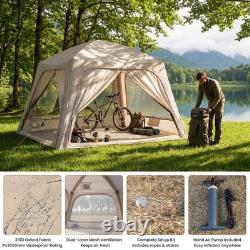 Inflatable Camping Tent with Pump, 4-6 Person Glamping Tent Easy Setup Waterproof
