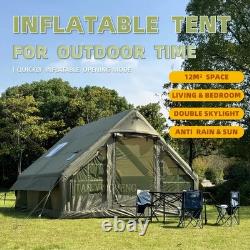 Inflatable Tent XL Luxury Glamping Tent Camping Outdoor Windows Large Army Green