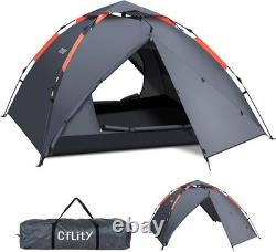 Instant Pop Up Camping Tent 3 Person, Waterproof 3-Layer All Seasons Outdoor