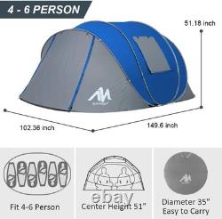 Instant Setup 4-Season Family Tent 6 Person Waterproof Pop Up with Ventilation