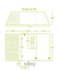 Kampa Bergen Air Pro 6 Family Tent (with additional carpet and bedroom inner)