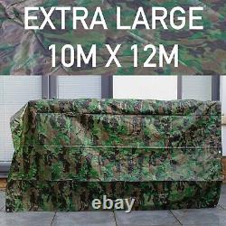 LARGE 10m x 12m Heavy Duty Camo Camping Tarp Waterproof Cover Tent Sheet 90GSM