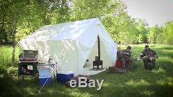 Large 10X12 Outdoor Canvas Wall Tent Frame Floor Stove Bundle Camp Cabin Kit NEW