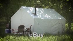 Large 10X12 Outdoor Canvas Wall Tent Frame Floor Stove Bundle Camp Cabin Kit NEW
