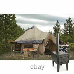 Large 14' Base Camp Outfitter Tent Bundle with Wood Stove, Awnings, & Stove Jack