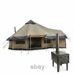 Large 14' Base Camp Outfitter Tent Bundle with Wood Stove, Awnings, & Stove Jack