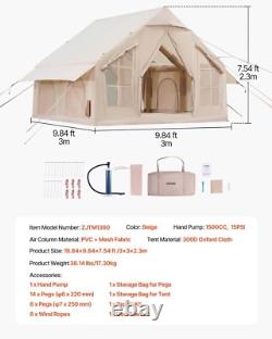 Large 4-6 Person Easy Set Up Inflatable Tent for Camping/Glamping With Pump