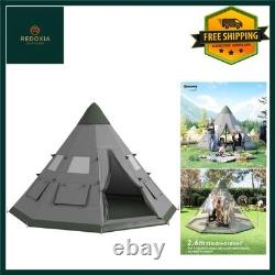 Large 6 Person Tipi Camping Tent with Mesh Windows and Floor 3.65x3.65m