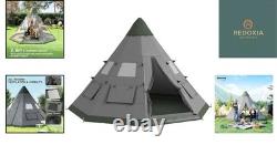 Large 6 Person Tipi Camping Tent with Mesh Windows and Floor 3.65x3.65m