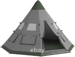 Large 6 Person Tipi Camping Tent with Mesh Windows and Floor 3.65x3.65m