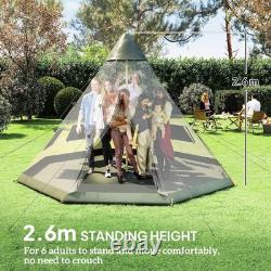 Large 6 Person Tipi Camping Tent with Mesh Windows and Floor 3.65x3.65m