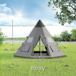 Large 6 Person Tipi Camping Tent with Mesh Windows and Floor 3.65x3.65m