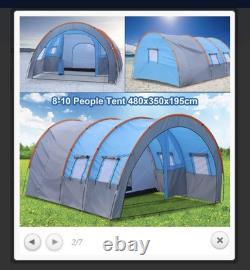 Large 8-10 Man Waterproof Camping Tent Group Family Outdoor Hiking Tunnel Room